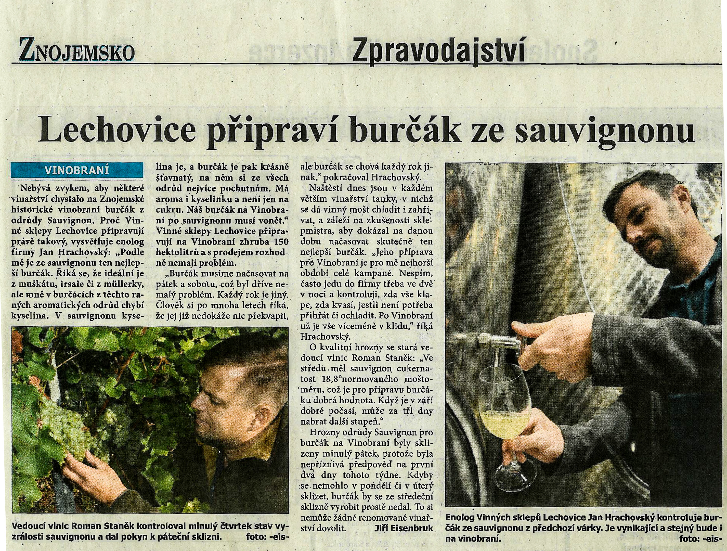 Znojemsko: Lechovice připraví burčák ze Sauvignonu